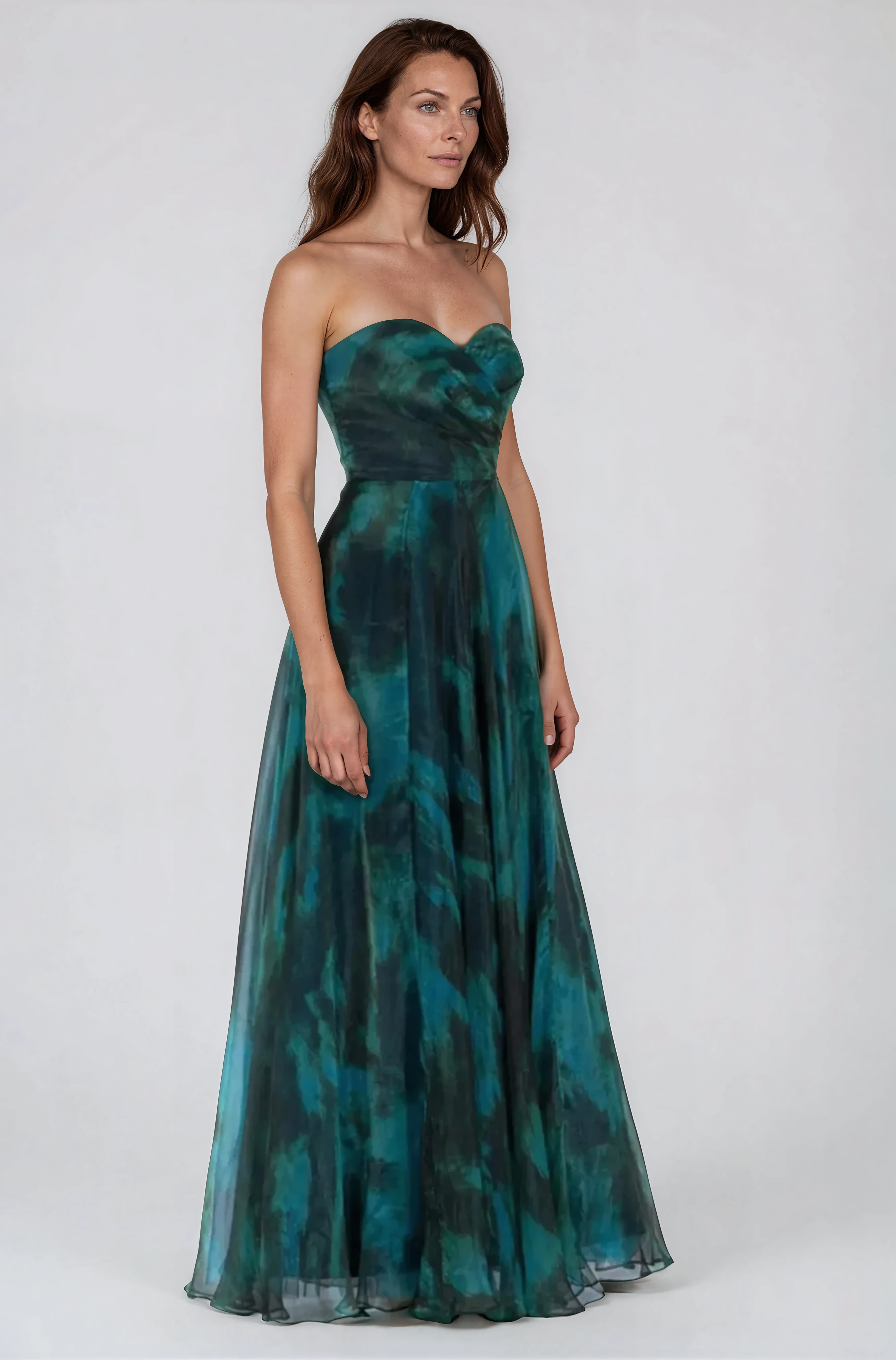 Strapless Organza Print A-Line Gown Gown Rene Ruiz Collection