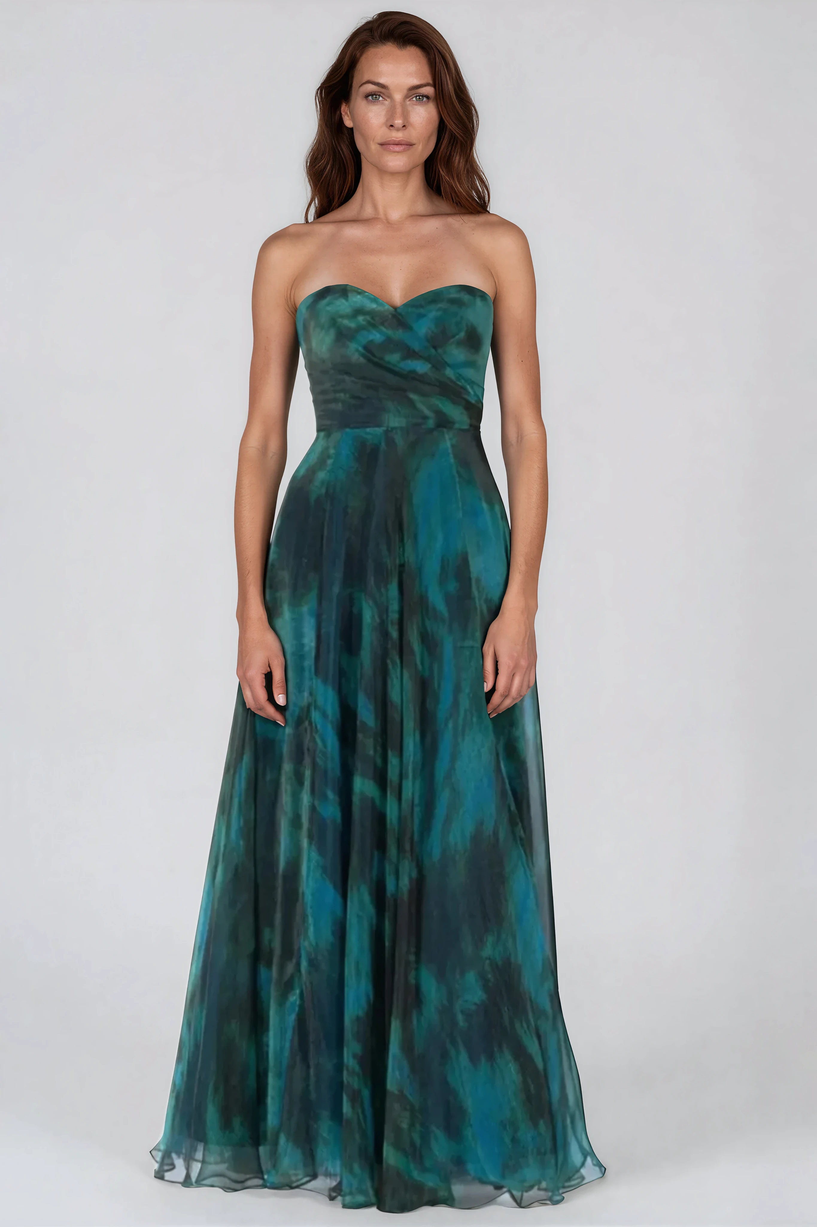 Strapless Organza Print A-Line Gown Gown Rene Ruiz Collection