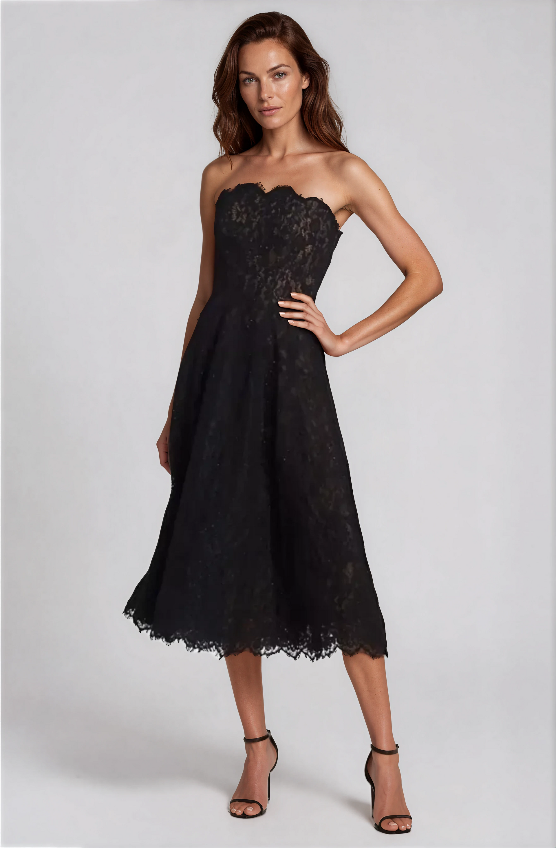 Strapless Scalloped Lace Midi Strapless Scalloped Lace Midi