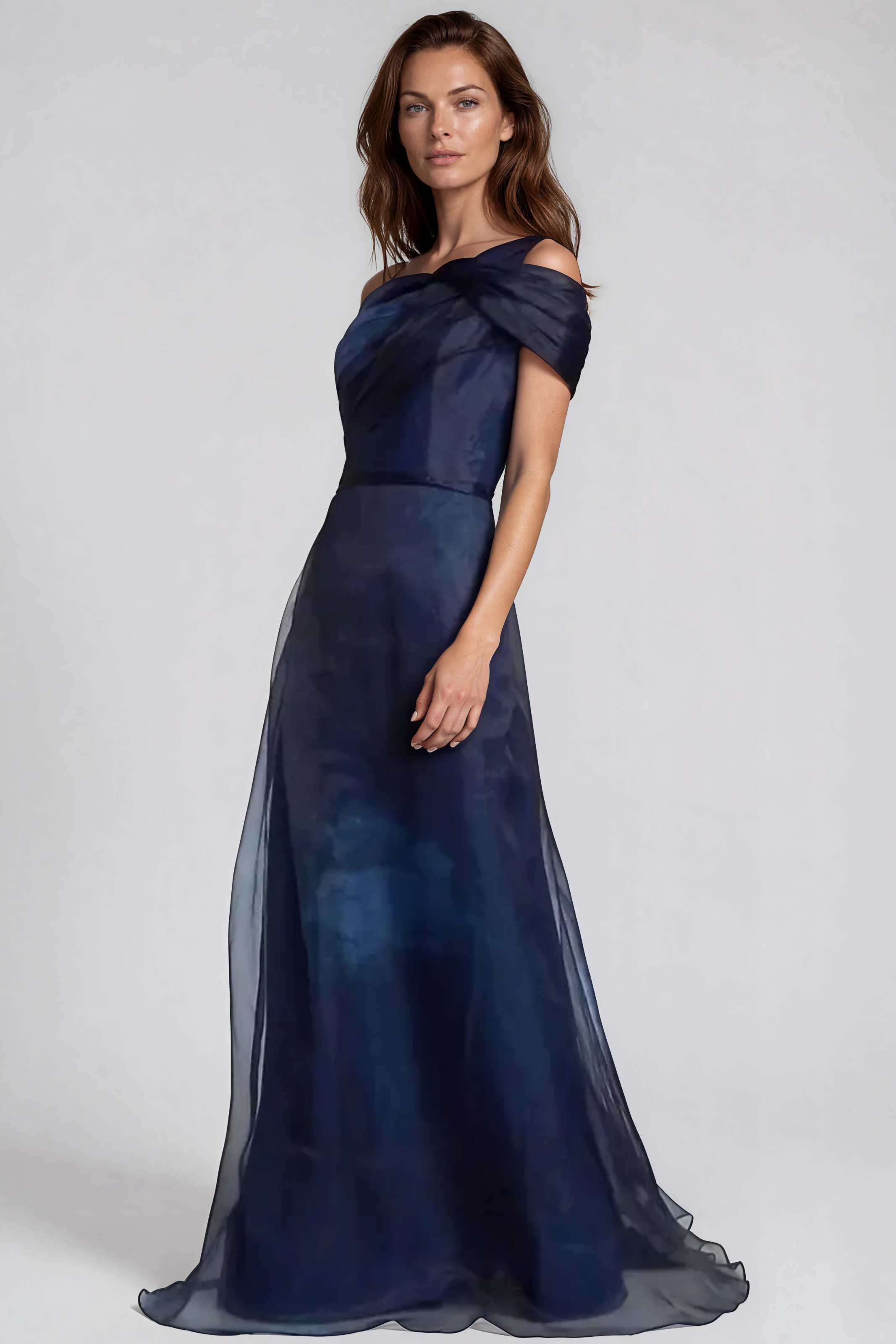Twisted Off-The-Shoulder Organza Gown Gown Rene Ruiz Collection