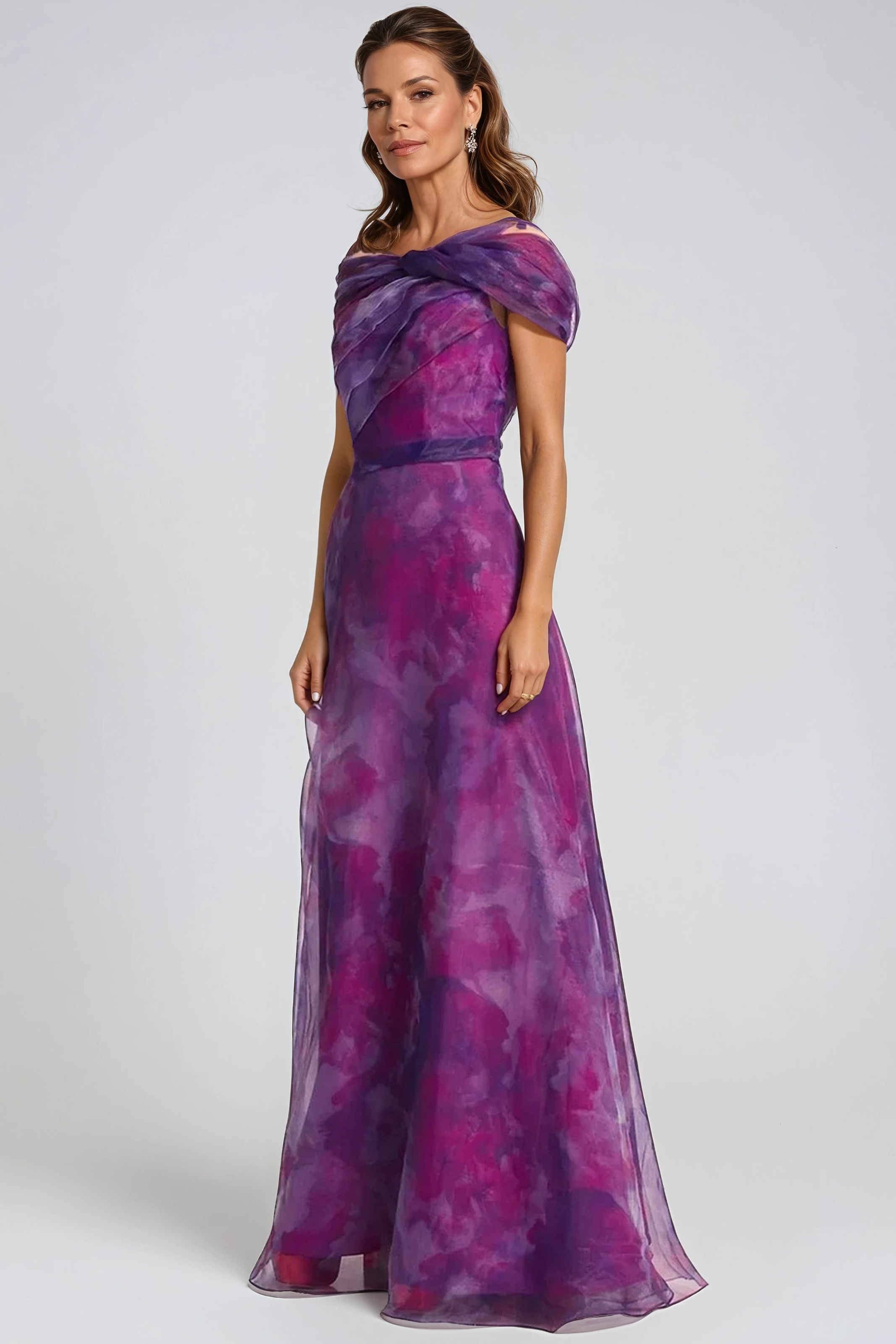 Twisted Off-The-Shoulder Organza Gown Gown Rene Ruiz Collection