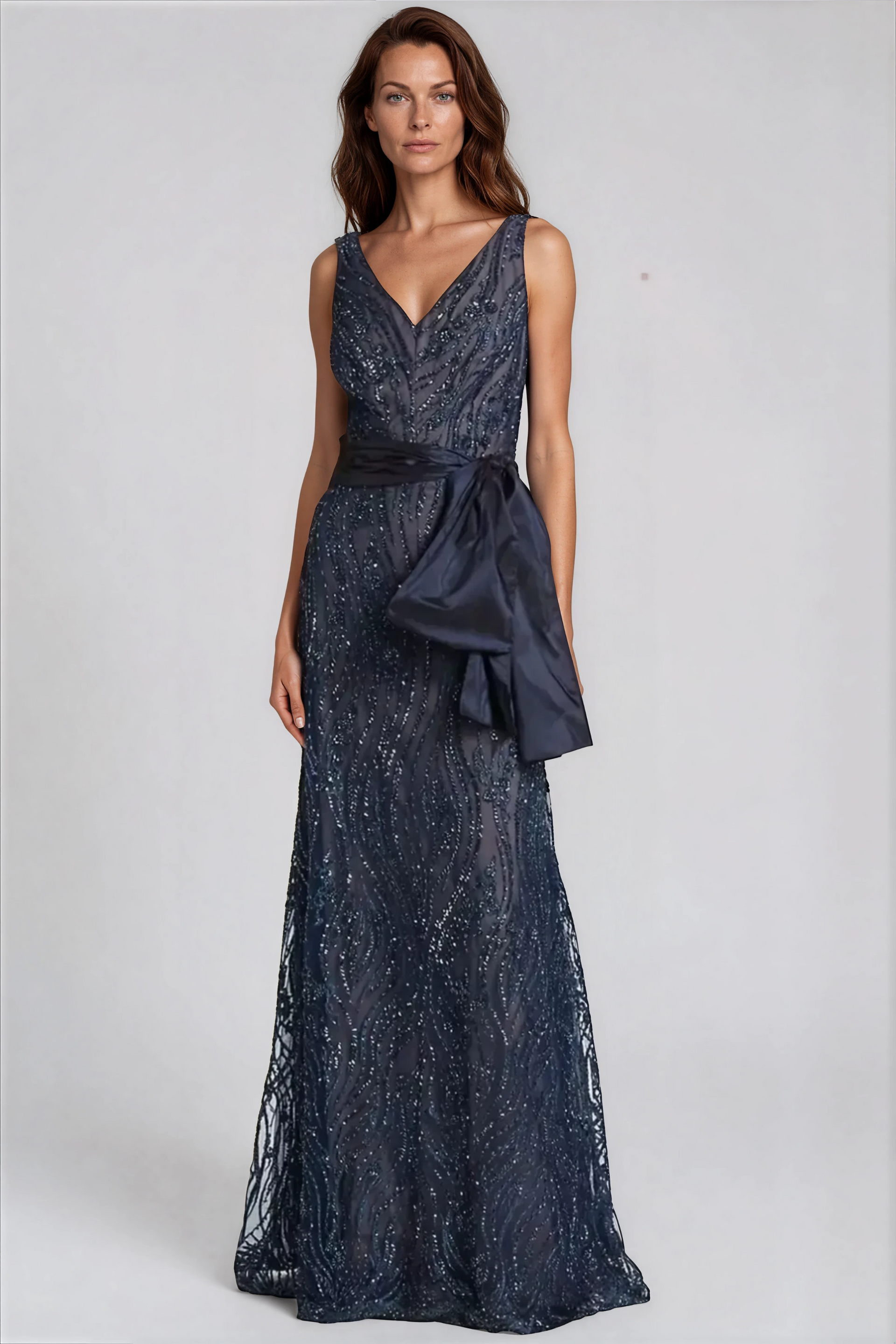 V-Neck Beaded A-line Gown