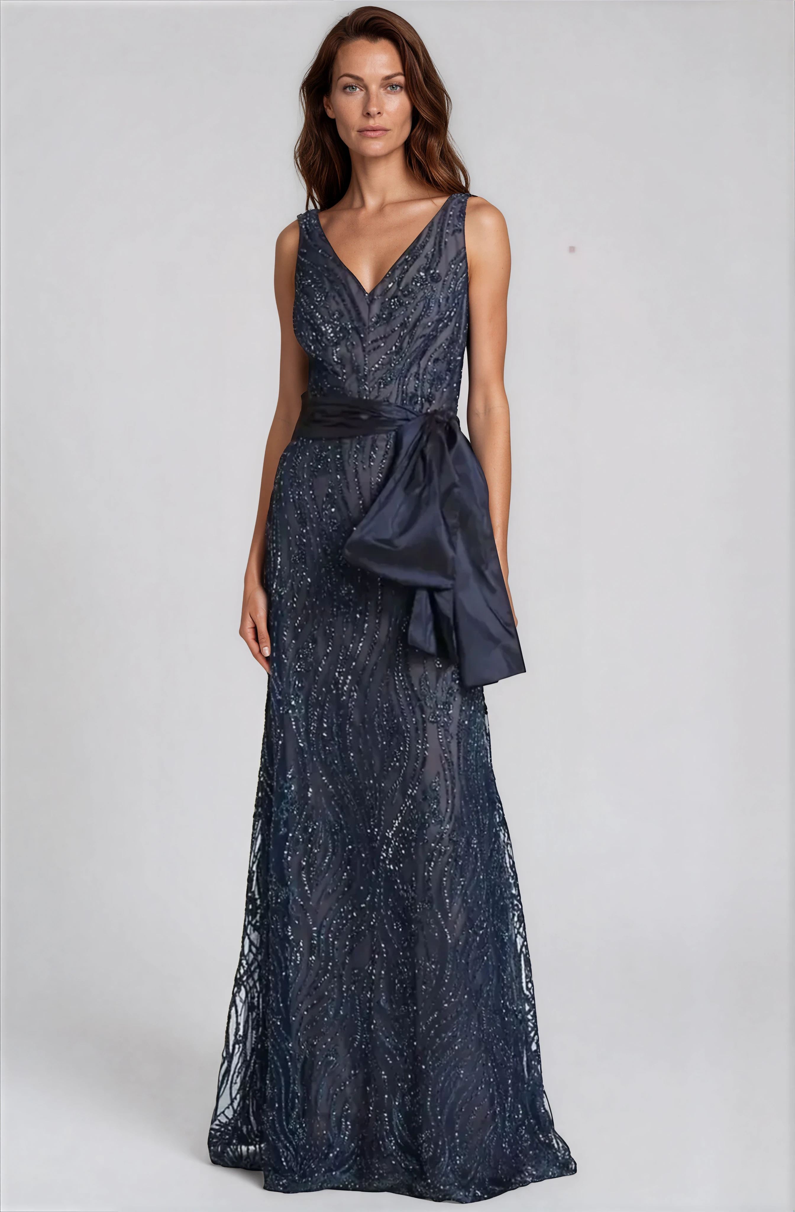 V-Neck Beaded A-line Gown Gown Rene Ruiz Collection
