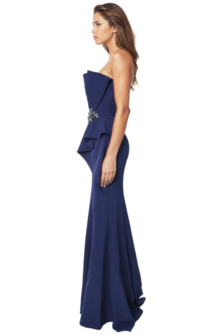 Strapless Ruffle Bow Column Gown  