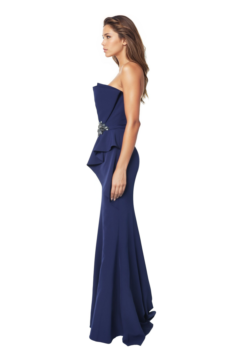 Strapless Ruffle Bow Column Gown  