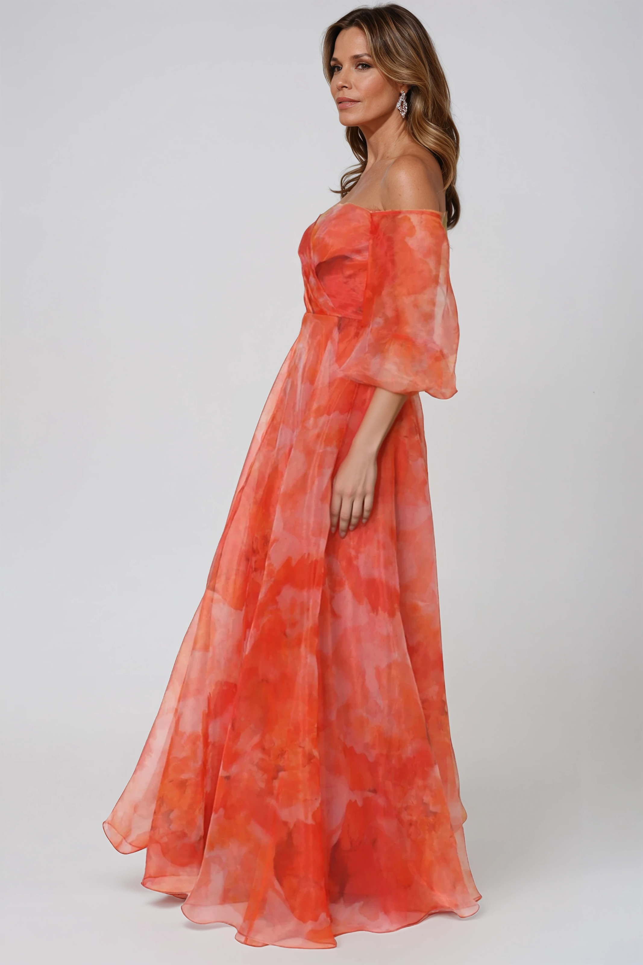 3/4 Puff Sleeve Organza Gown Gown Rene Ruiz Collection