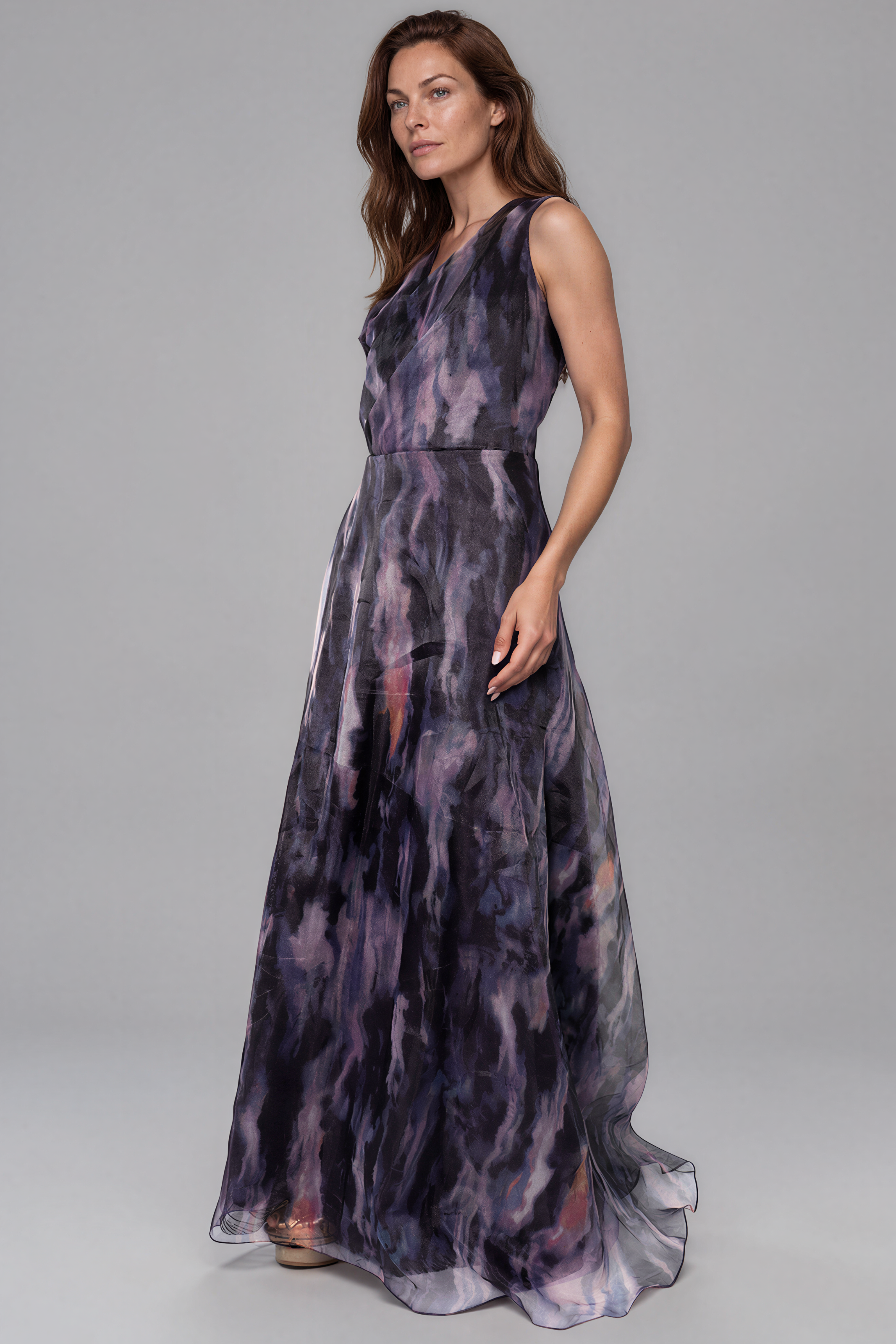V-Neck Organza A-Line Gown