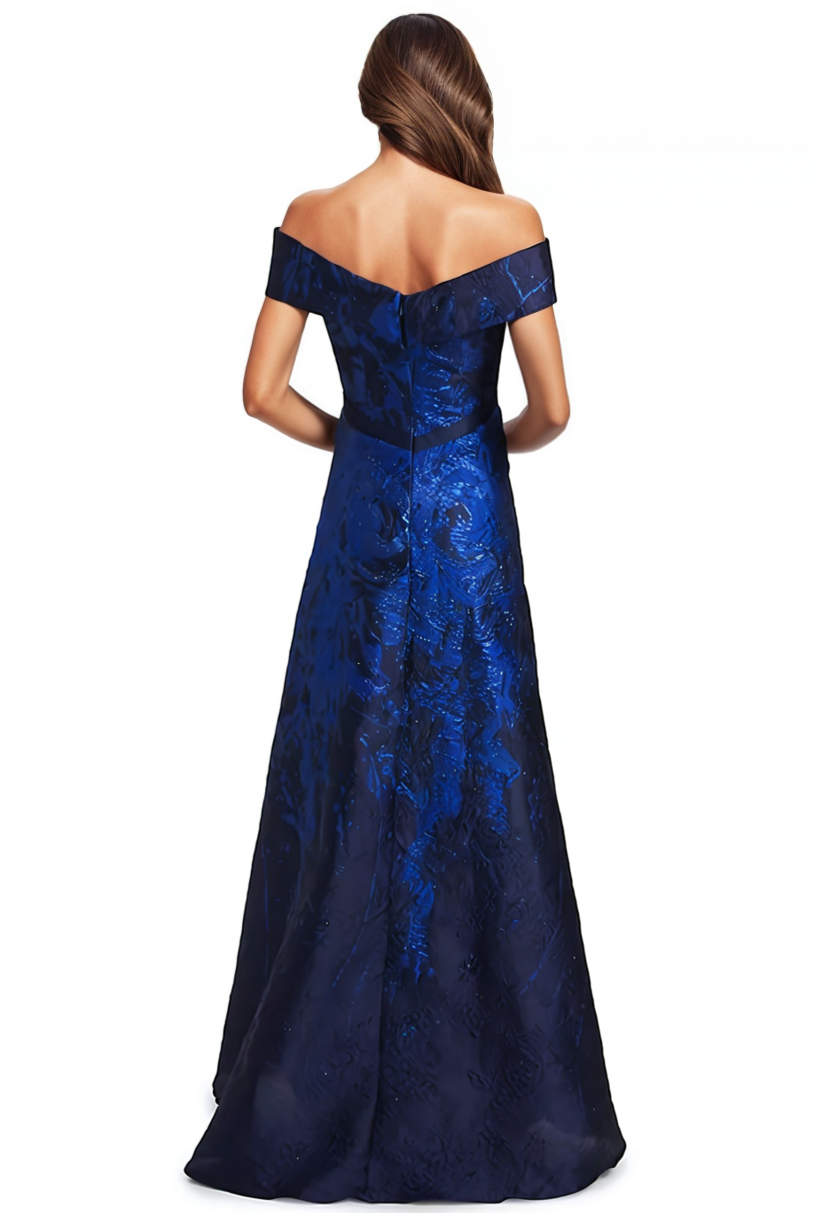 Off the Shoulder Brocade A-line Gown  