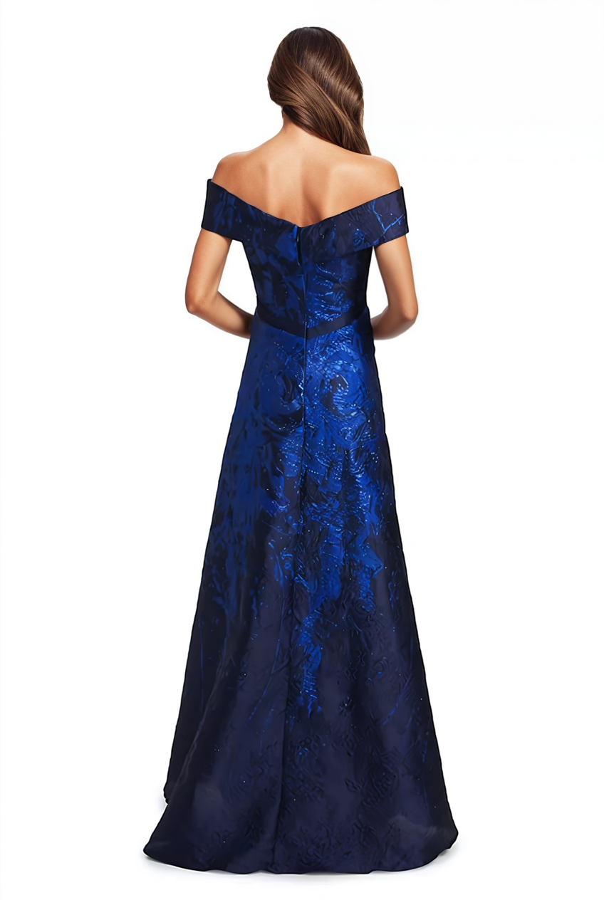 Off the Shoulder Brocade A-line Gown  