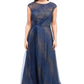 Cap Sleeve Illusion Gown Navy 