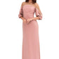 Crepe Column Illusion Gown with Puff Sleeve  