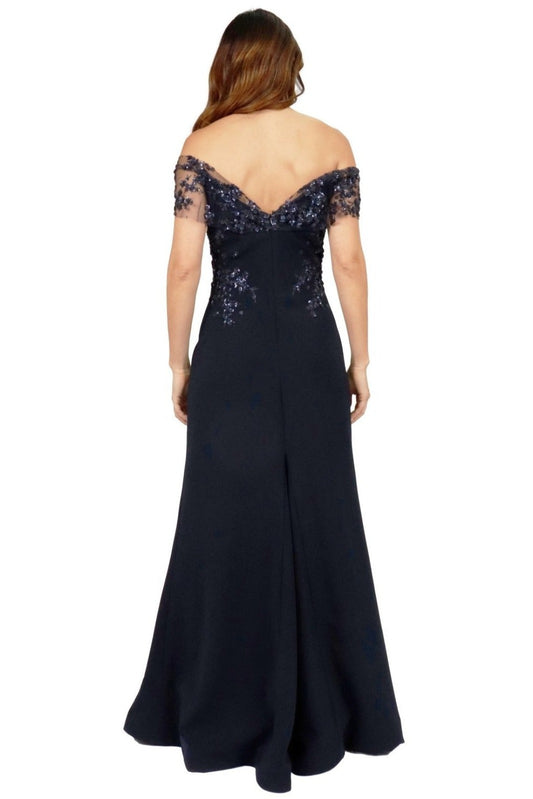 Crepe Gown with Floral Applique  