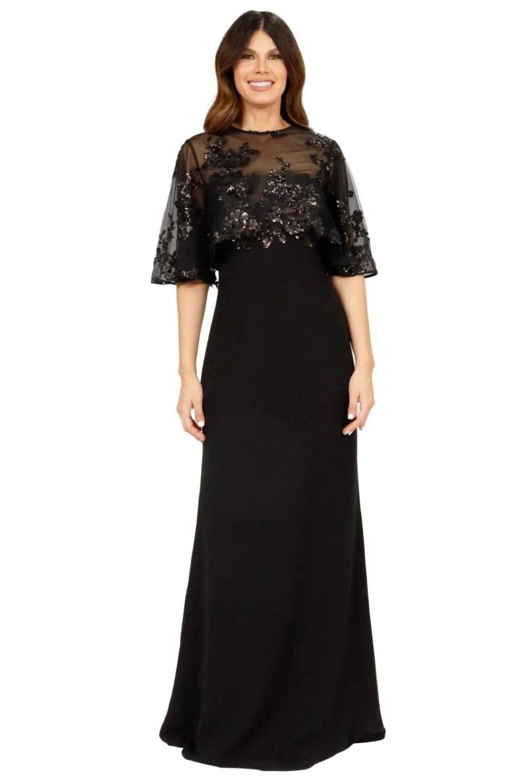 Crepe Gown with Detachable Cape  