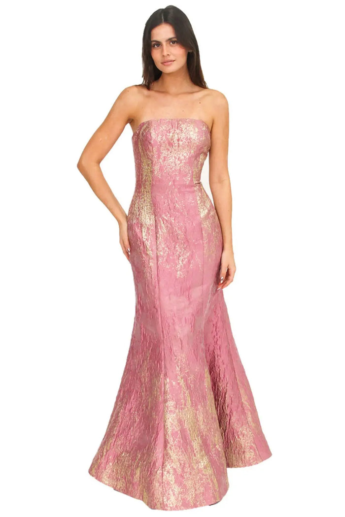 SPLICED LONG SLEEVE FLARED GOWN