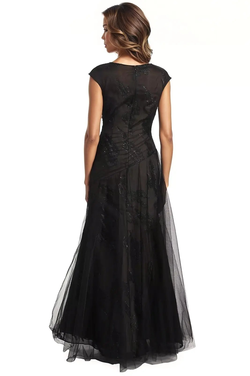 Embroidered Fil Coupe Illusion Gown  