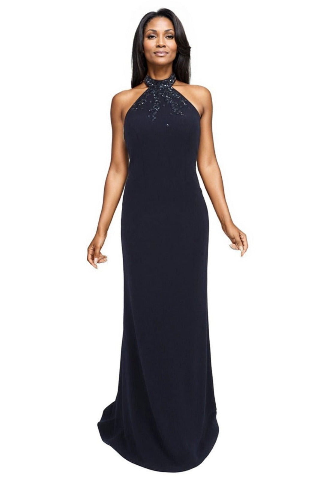 Halter Crepe Gown with 3D Appliques  