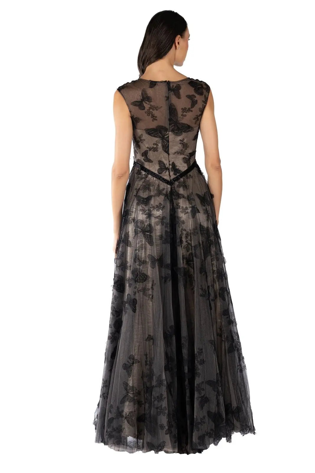Illusion A-line Embroidered Gown  
