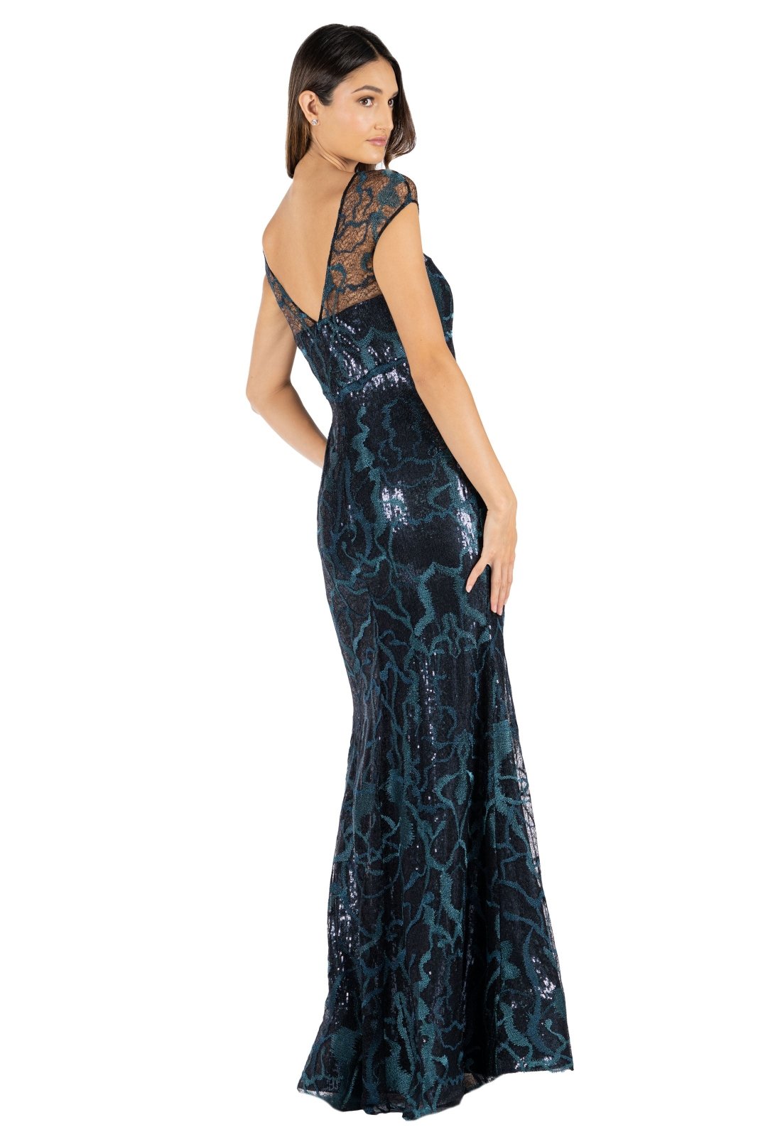 Illusion Neckline Fit and Flare Gown  