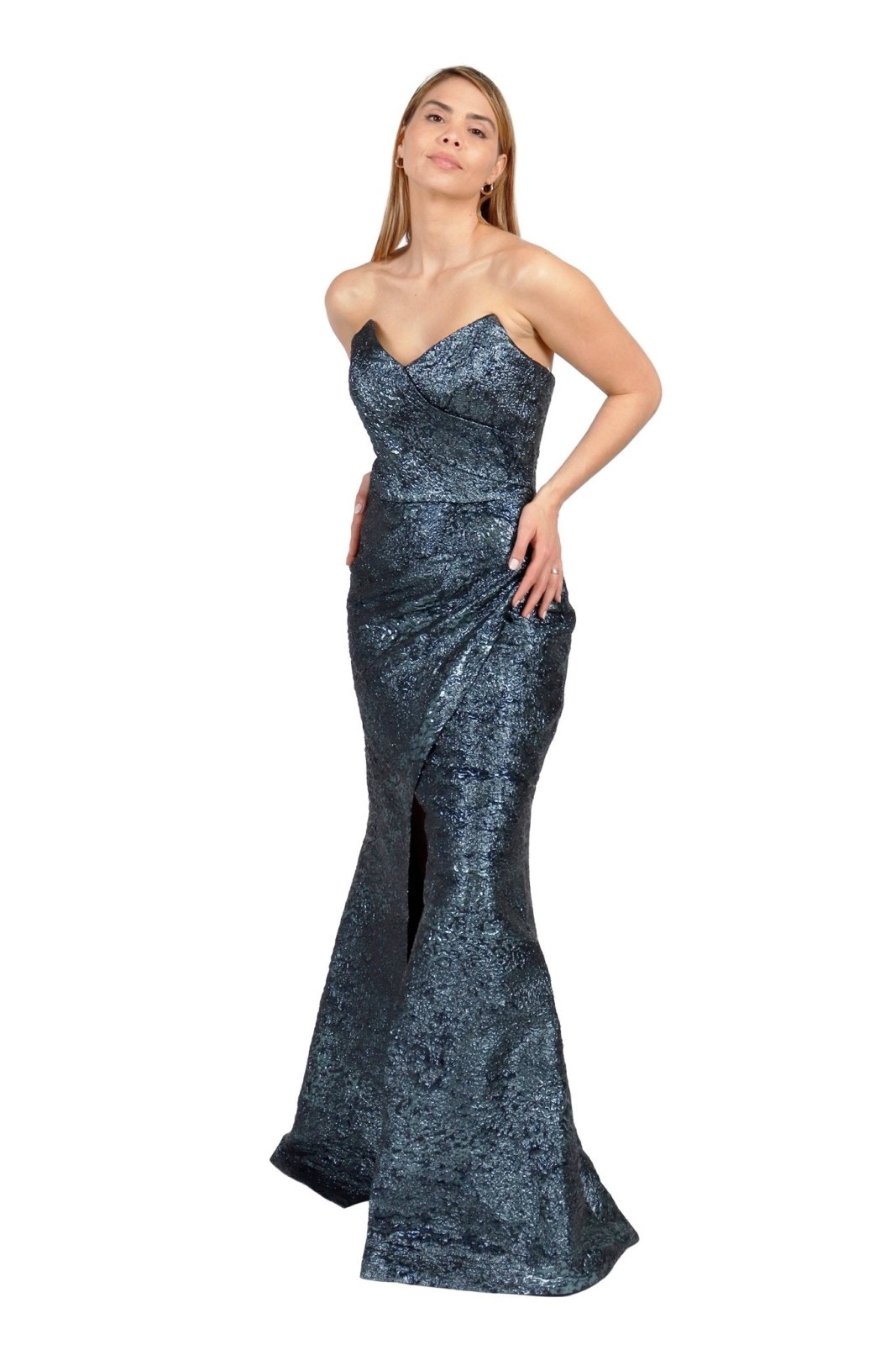 Strapless Fit and Flare Gown Pewter 