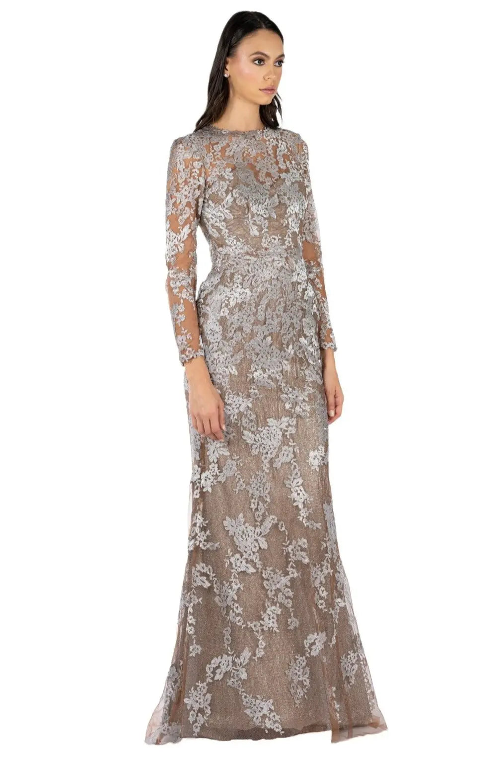 Long Sleeve Embroidered Lace Gown  