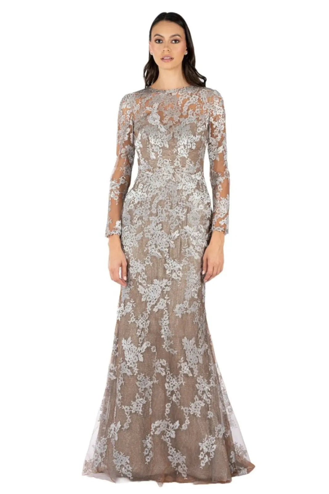 Long Sleeve Embroidered Lace Gown  