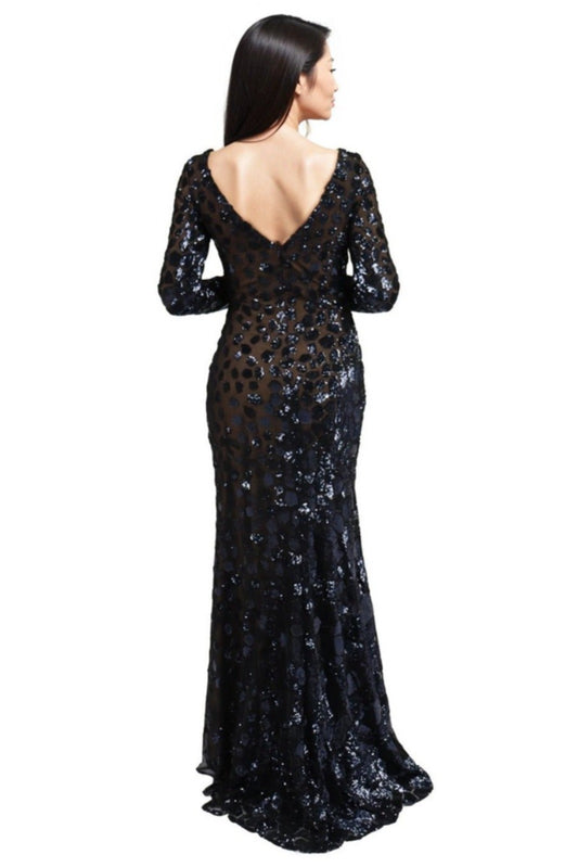 Long Sleeve Sequin Pattern Gown  