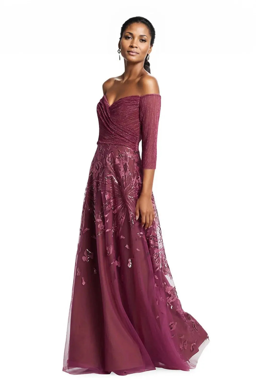 Metallic Embroidered Tulle Gown  