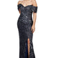 Off The Shoulder Beaded Gown Navy 