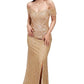 Off The Shoulder Beaded Gown Matte Gold 