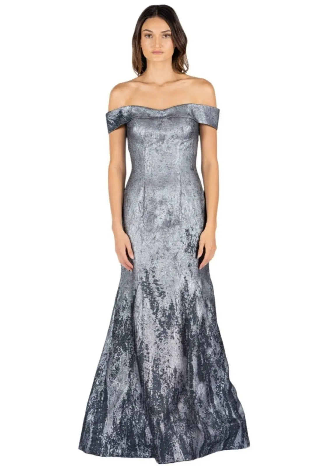 Off The Shoulder Brocade Fit and Flare Gown  