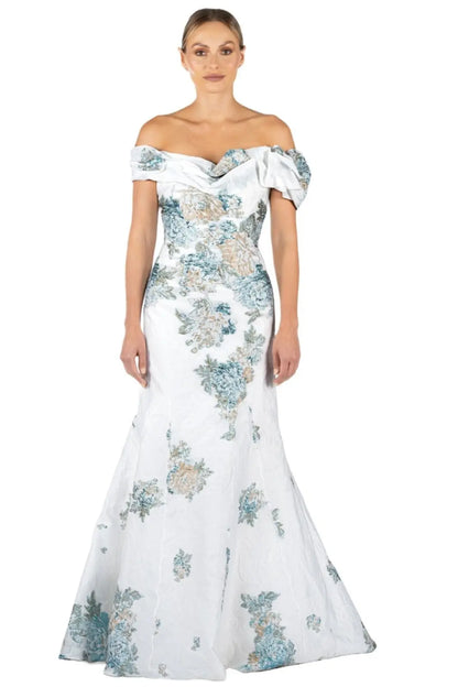 Off The Shoulder Brocade Gown Ivory 