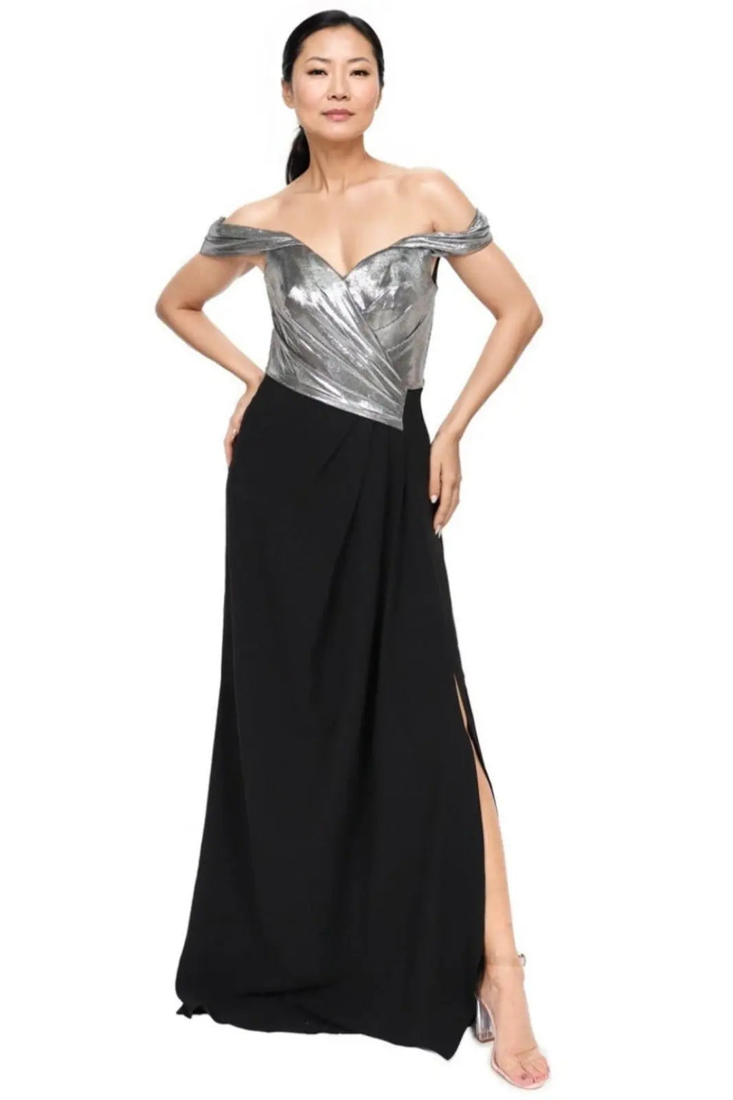 Off The Shoulder Column Gown Silver 