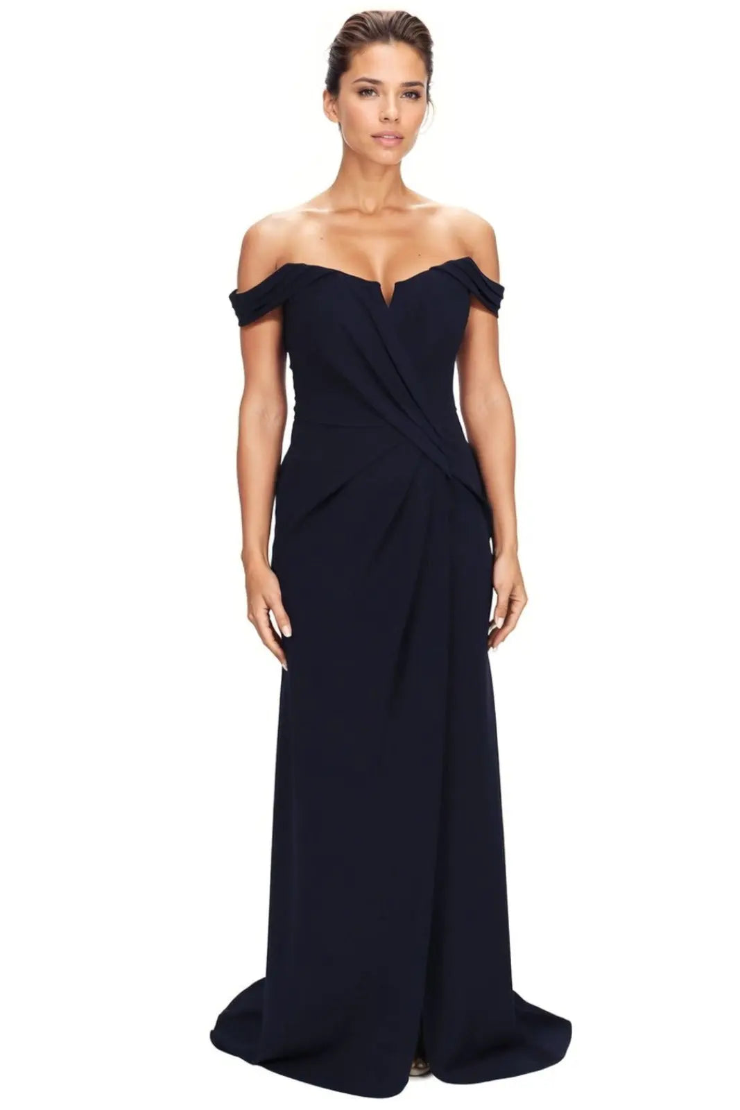 Off The Shoulder Draped Gown - Rene Ruiz Collection