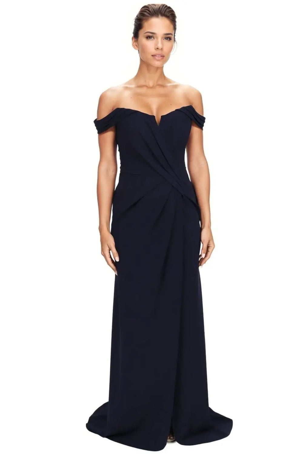 Off The Shoulder Draped Gown - Rene Ruiz Collection