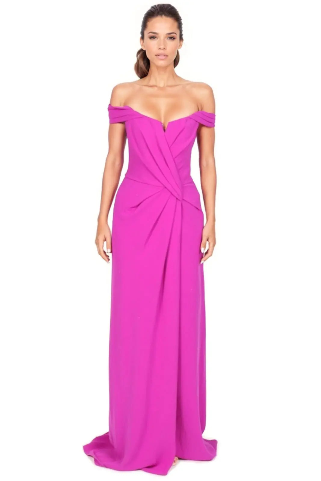 Off The Shoulder Draped Gown Purple 
