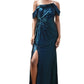 Off The Shoulder Front Twisted Sequin Gown  