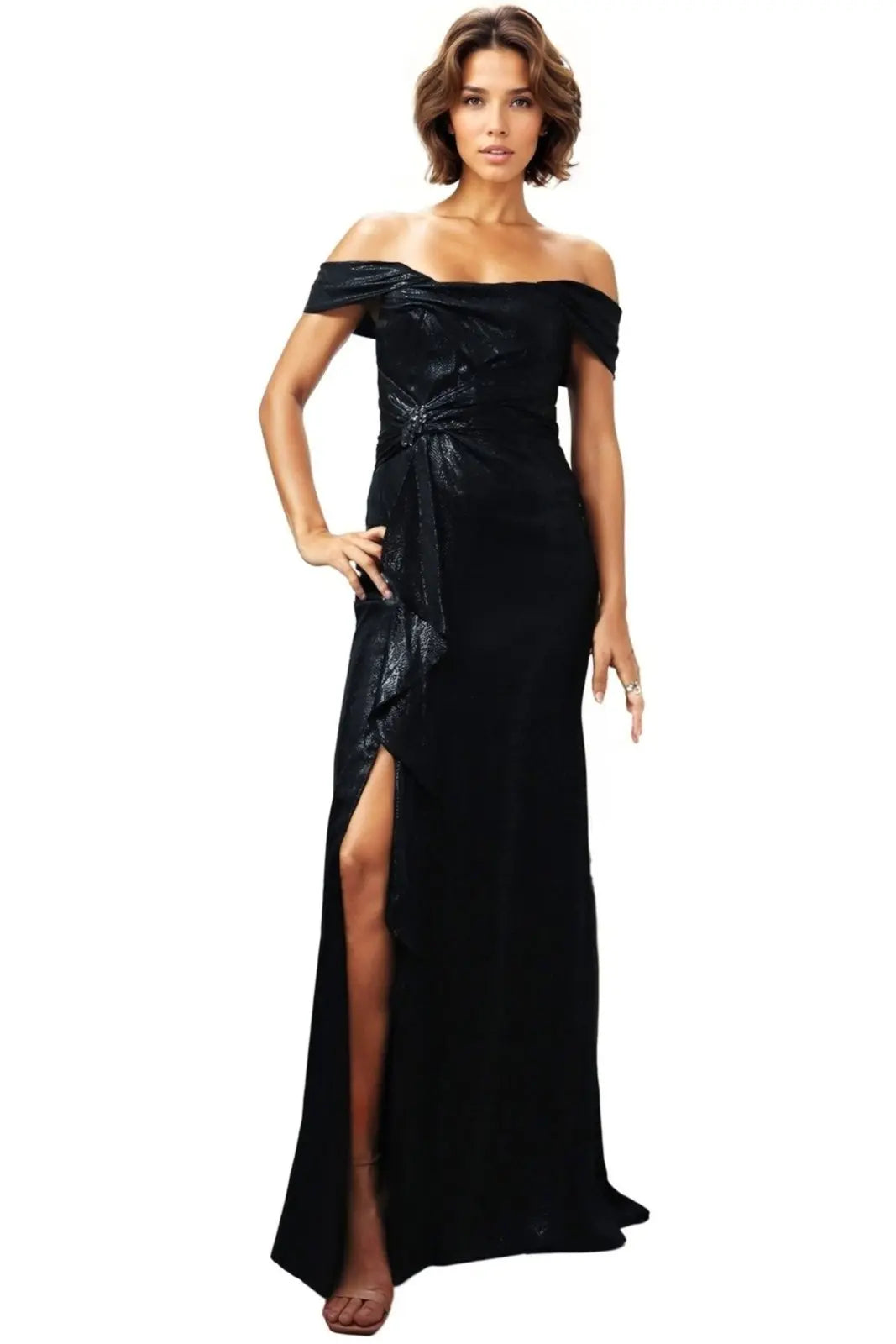 Off The Shoulder Laminated Gown  