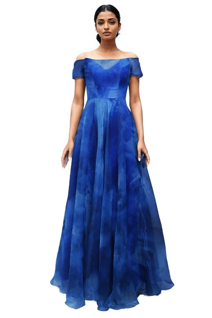 Off The Shoulder Organza Gown Blue 