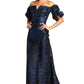 Off The Shoulder Puff Sleeve Brocade Gown  