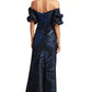 Off The Shoulder Puff Sleeve Brocade Gown  