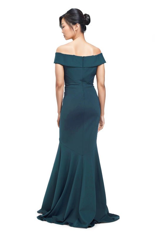 Off The Shoulder Scuba Gown With Ruched Detail  