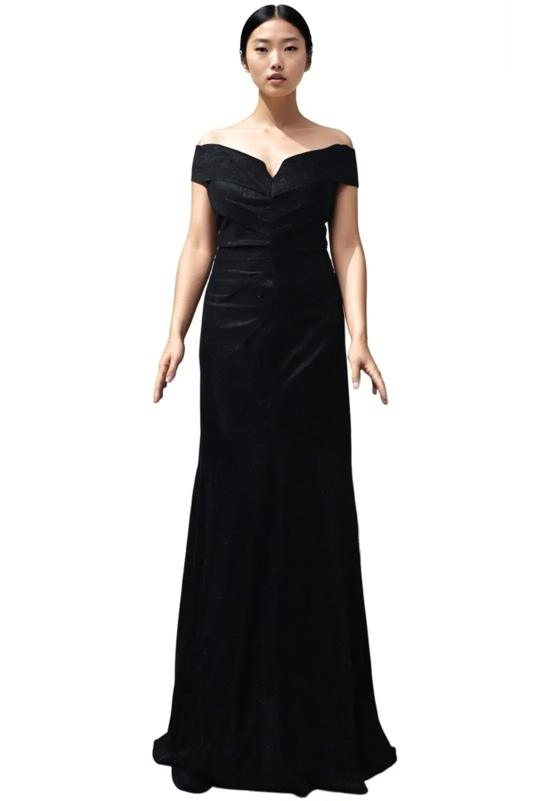 Off The Shoulder Scuba Gown With Ruched Detail  