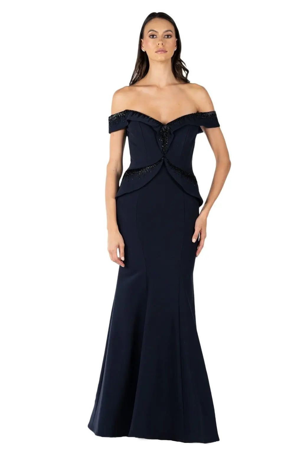 Off The Shoulder Stretch Gown Navy 