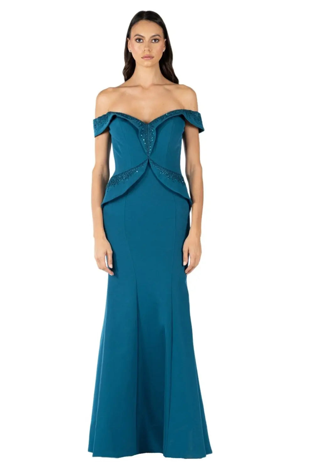 Off The Shoulder Stretch Gown Teal 
