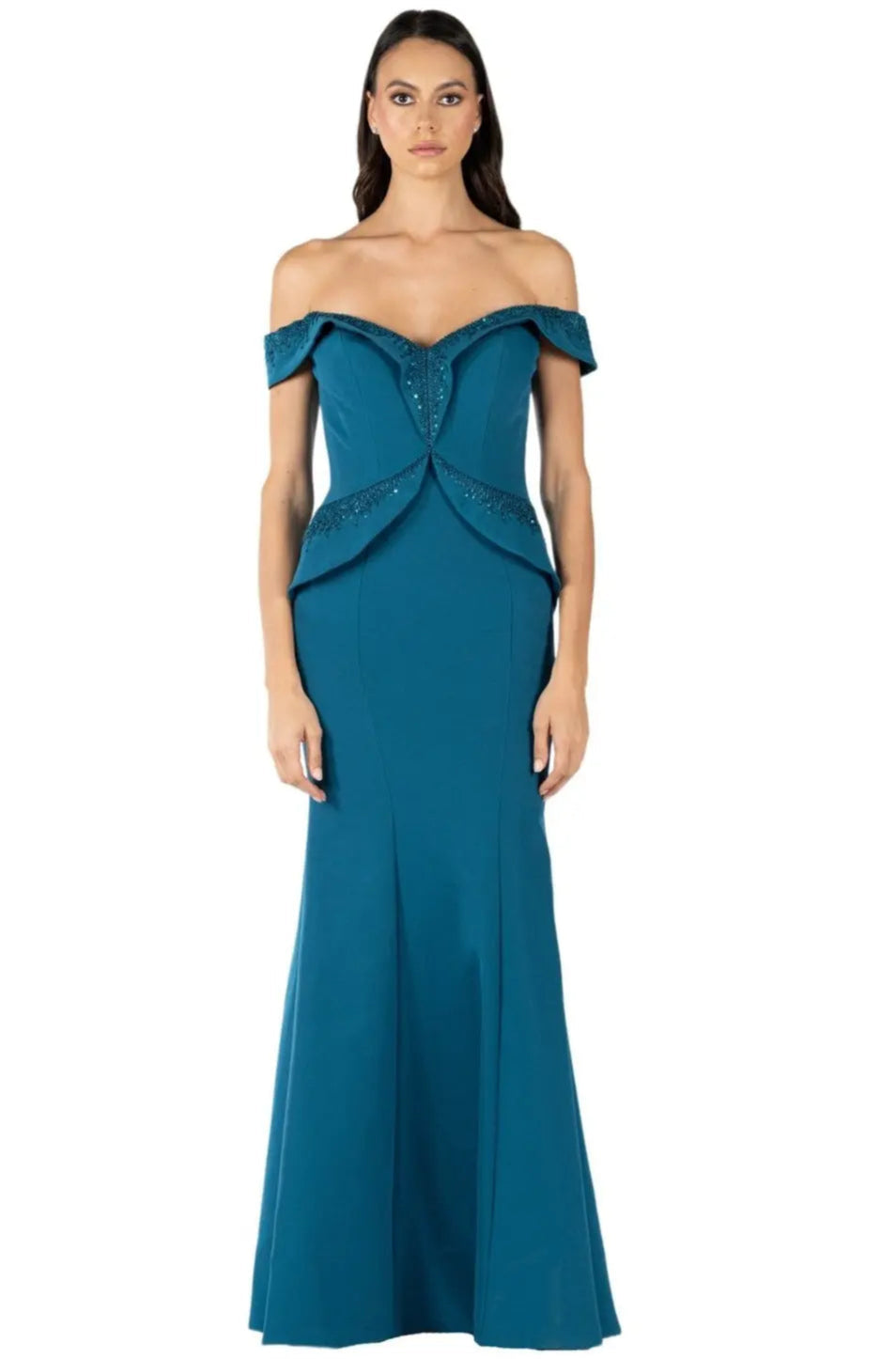 Off The Shoulder Stretch Gown Teal