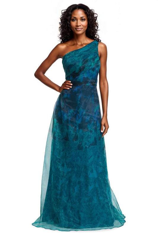 One Shoulder A-line Gown Teal 