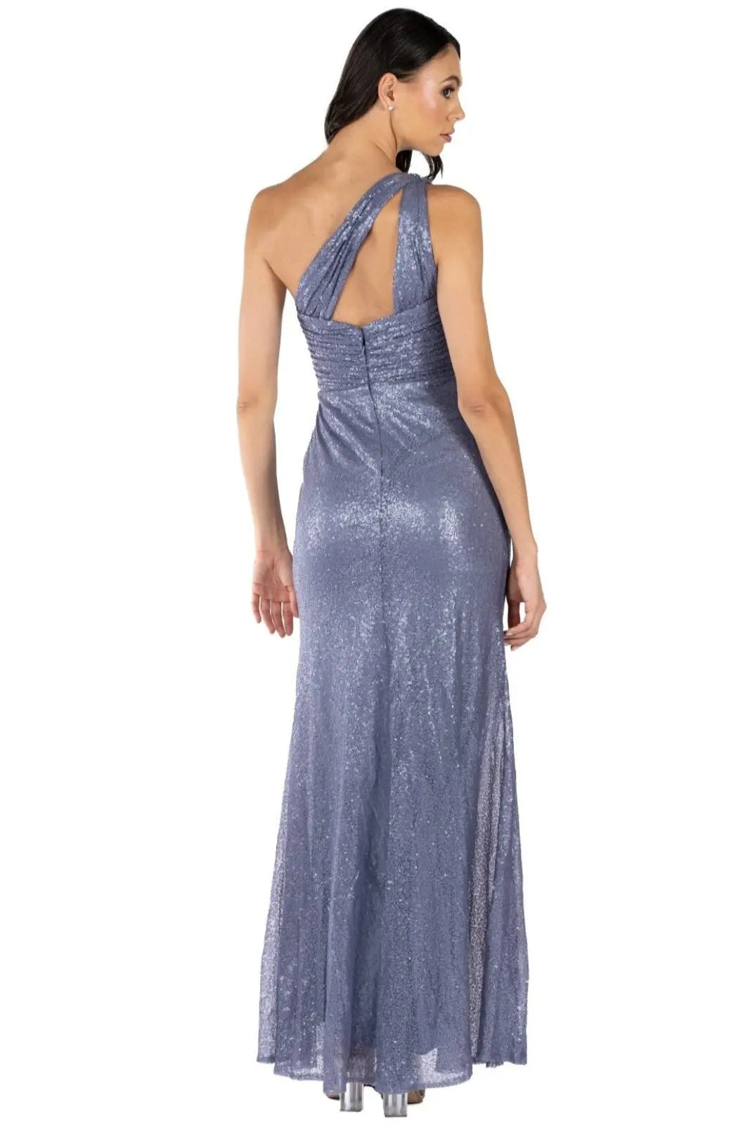 One Shoulder Draped Sequin Gown  
