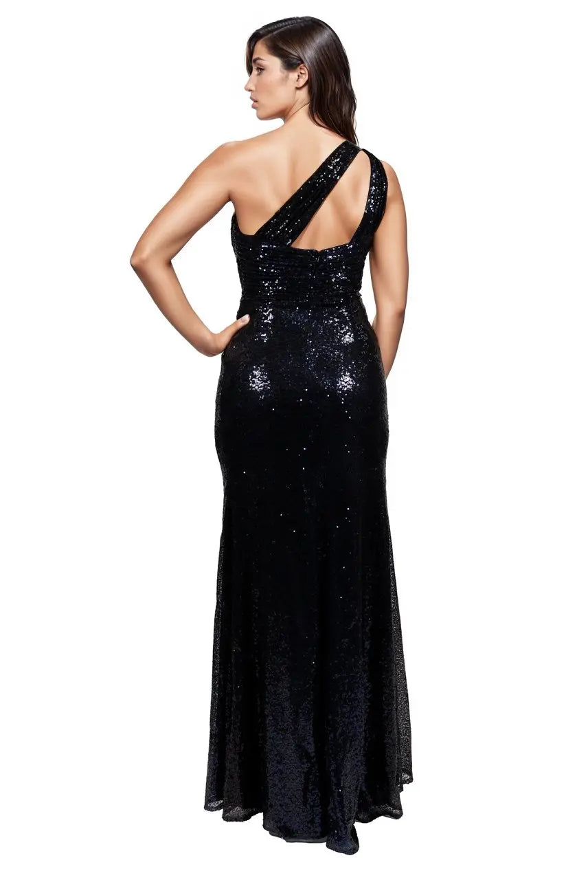 One Shoulder Draped Sequin Gown  