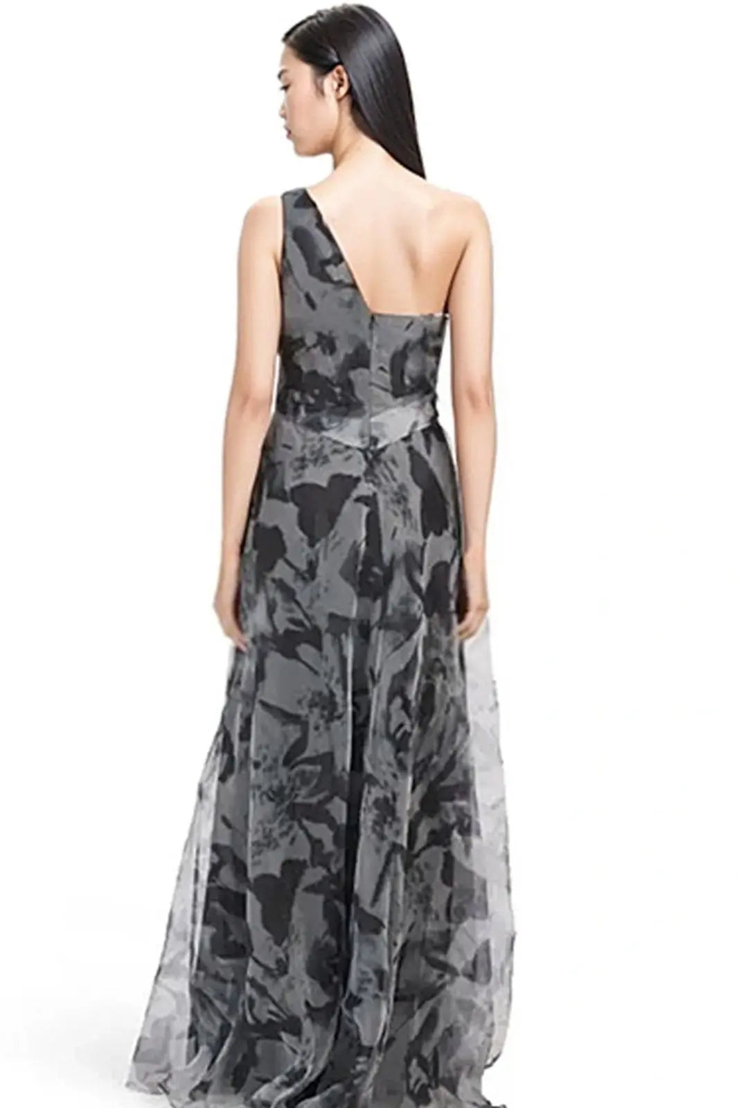 One Shoulder Printed Organza A-line Gown  