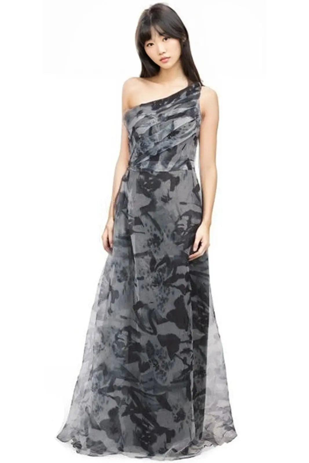 One Shoulder Printed Organza A-line Gown  